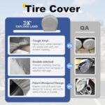 Explore Land Tire Covers 4 Pack – Tough Tire Wheel Protector for Truck, SUV, Trailer, Camper, RV – Universal Fits Tire Diameters 23-25.75 inches, Charcoal