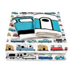 Camco Life is Better at The Campsite Camper/RV Queen-Sized Bed Sheet Set | Features Travel Trailer Print Design on White Background | Crafted of Soft-to-the-Touch Polyester | 4-Piece Set (53299)