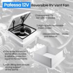 Pafessa 14” RV Roof Vent Fan w/LED Light – 4 Speed Reversible 12V RV Bathroom Vent Fan – Deluxe RV Electric Open RV Roof Vent, Touch On-Off, Speed Controls, Manual White Dome